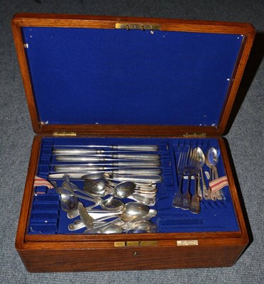 Lot 391 - Oak canteen and assorted cutlery, some silver