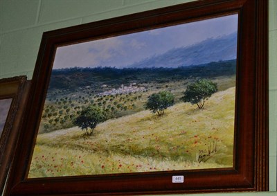 Lot 441 - Continental School, 20th century Mediterranean hillside landscape, indistinctly signed, oil on...