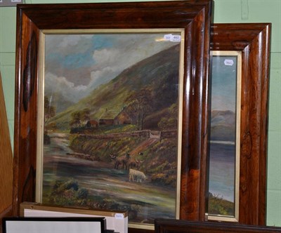 Lot 460 - Pair of Victorian rosewood framed oils on canvas, topographical subjects