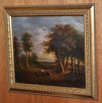 Lot 468 - English School, early 19th century landscape, oil on board