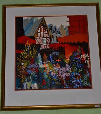 Lot 471 - P Faugin? (Contemporary), Street scene with flowers, giclée print