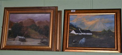 Lot 482 - Ardell Morton (Contemporary) Scottish ";Long House";, signed oil on canvas, together with three...