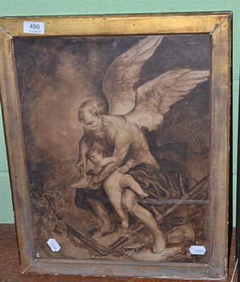 Lot 486 - A 19th century sepia watercolour Cupid having his wing clipped