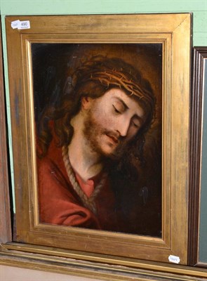 Lot 490 - After Guido Reni, Christ wearing the crown of thorns, oil on canvas laid onto board