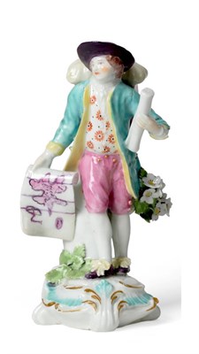 Lot 209 - A Derby Porcelain Figure of a Map Seller, circa 1765, standing showing a map with one hand, a...