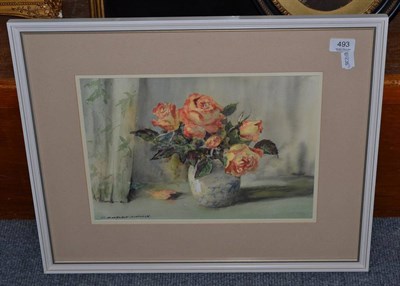 Lot 493 - E Charles Simpson, roses in a ginger jar, signed, watercolour