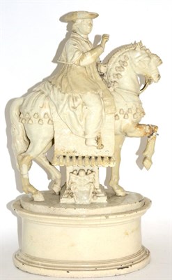 Lot 220 - An Italian Creamware Equestrian Figure Group, probably Naples, circa 1800, as a cardinal riding...