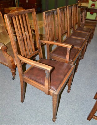 Lot 569 - A set of five 1920s dining chairs with drop-in seats and a pair of Provincial oak dining chairs...