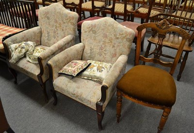 Lot 574 - A pair of late Victorian armchairs, later re-covered, and a Victorian walnut salon chair