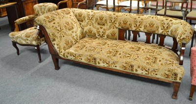 Lot 578 - A late Victorian upholstered chaise longue and matching armchair