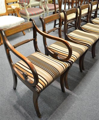 Lot 579 - Set of eight Regency style mahogany and brass inlaid dining chairs