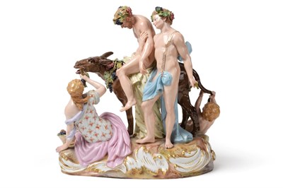 Lot 230 - A Meissen Porcelain Figure Group of the Drunken Silenus, circa 1880, slumped on a donkey with...