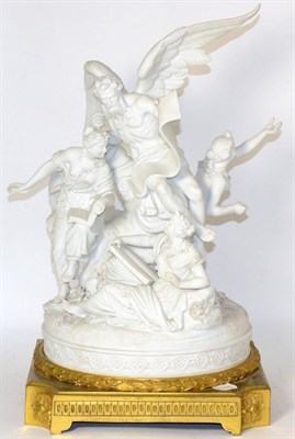 Lot 231 - A Gilt Metal Mounted Sèvres Style Bisque Porcelain Figure Group, 19th century, as the winged...