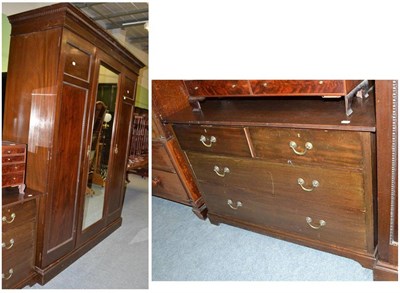 Lot 618 - A mahogany mirror door wardrobe and a matching dressing chest