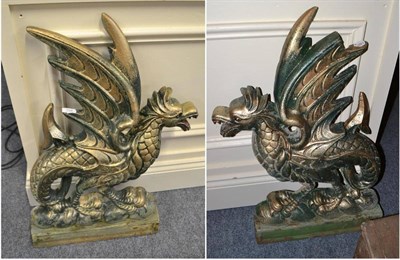 Lot 702 - Pair of cast iron Wyverns