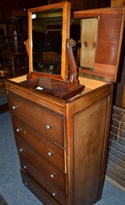 Lot 714 - A china display cabinet, an oak chest of drawers and a Victorian mahogany toilet mirror