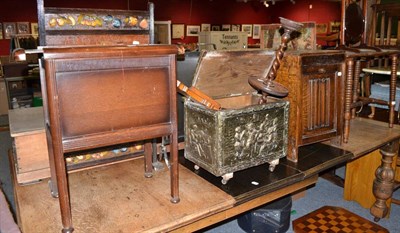 Lot 720 - Under bed wardrobe, sewing box and contents, coal purdonium, cake stand, side table, log box,...