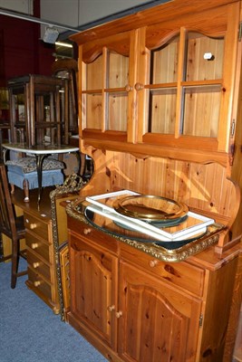 Lot 730 - A pine kitchen dresser, assorted mirrors, pine dressing table, coffee table, dining chair,...