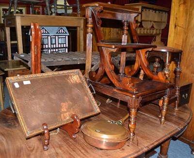 Lot 732 - Mahogany library steps, mahogany box, stool, tray, warming pan and a folding stand