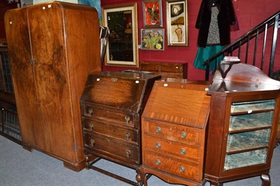 Lot 755 - A late Victorian glazed free standing corner cupboard, an Edwardian mahogany bureau, an oak...