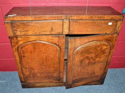 Lot 759 - Oak side cabinet with two drawers and arched panel cupboard doors