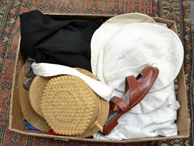 Lot 764 - Assorted costume and accessories including two silk jockeys jackets and hat silks; muslin...