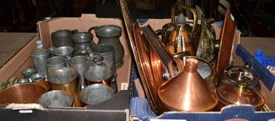 Lot 768 - Copper, brass and pewter ware (in two boxes)