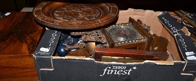 Lot 778 - Victorian walnut writing box, small mirror and a double weight wall clock