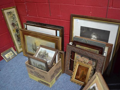 Lot 824 - A quantity of mainly Victorian pictures including various seascapes, religious needlework...