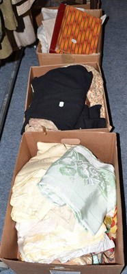 Lot 830 - Assorted costume on rail and three boxes of assorted textiles and costume