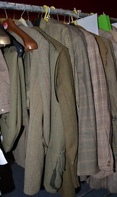 Lot 831 - Quantity of assorted gents country wear including tweed jackets, plus fours, waistcoats etc (qty)