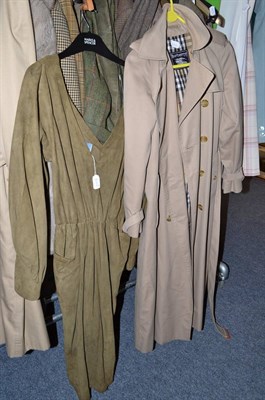 Lot 834 - Thierry Mugler green suede dress (size 38) and a Burberry trench coat with checked lining (2)