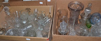 Lot 847 - A quantity of glass and cut glass including wine glasses, decanters, tumblers etc (in four boxes)