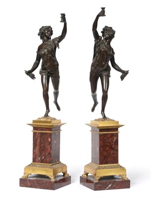 Lot 258 - A Pair of Bronze Figures of Bacchic Maidens, in Empire style, each running wearing loose robes,...