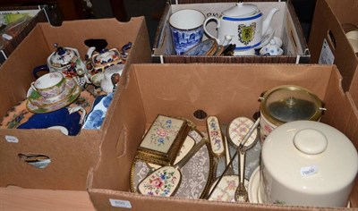 Lot 850 - Three boxes of assorted ceramics including Ringtons Chintz decorated china, Wedgwood jar and cover