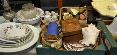 Lot 864 - A quantity of Victorian and later ceramics, metalwares, brass candlesticks, etc