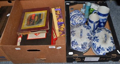 Lot 865 - Five boxes including games, clock face, various ornaments, two needlework pictures, German...