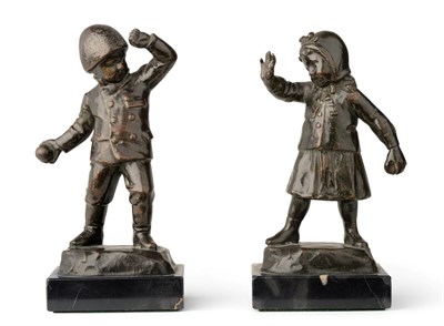 Lot 260 - Karl Hackstock (Austrian, 1855-1919): A Pair of Bronze Figures of Children Snowballing, on...