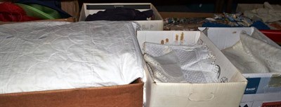 Lot 873 - A large quantity of assorted white linen, textiles, costume, embroidered linens etc (ten boxes)