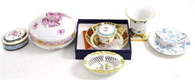 Lot 10 - A small Royal Crown Derby Imari dish, a miniature Herend basket, other Herend items, Spode, Limoges