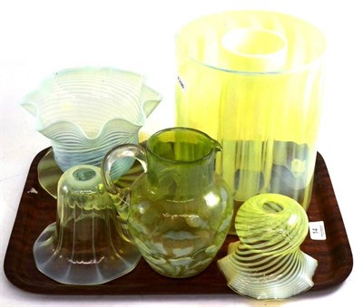 Lot 14 - * A quantity of Vaseline glass including shades, jug, etc (on one tray)