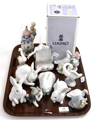 Lot 15 - A quantity of Lladro including 'The Littlest Clown', rabbits, ducks and others (one tray)