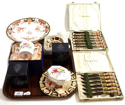 Lot 42 - * Royal Crown Derby including Old Imari small dish, a Derby Posies twin handled cup, cased...