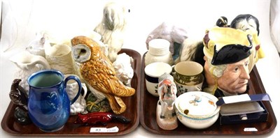 Lot 43 - * Two trays of ceramics including a Royal Doulton penguin group, a Beswick owl, a Royal Doulton...
