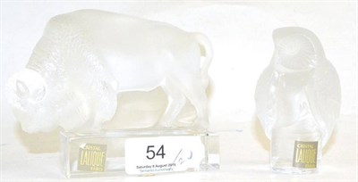 Lot 54 - * A Lalique paperweight modeled as a bison and another modeled as an owl (2)