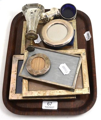 Lot 67 - * Silver picture frames, silver salt, cut glass and silver perfume bottle, etc