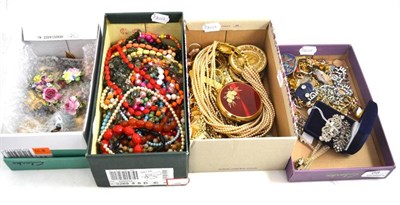 Lot 68 - A quantity of costume jewellery including two paste brooches/buckles, necklaces floral brooches etc