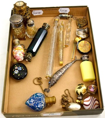 Lot 76 - Collection of scent bottles, including a Victorian double ended green glass bottle