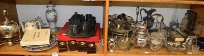 Lot 84 - A quantity of china, silver plated spirit kettle, Chinese vase and cover, rosewood simulated...
