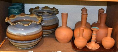 Lot 100 - * A shelf including Denby jardinieres, Bretby vases, Commondale vases, etc